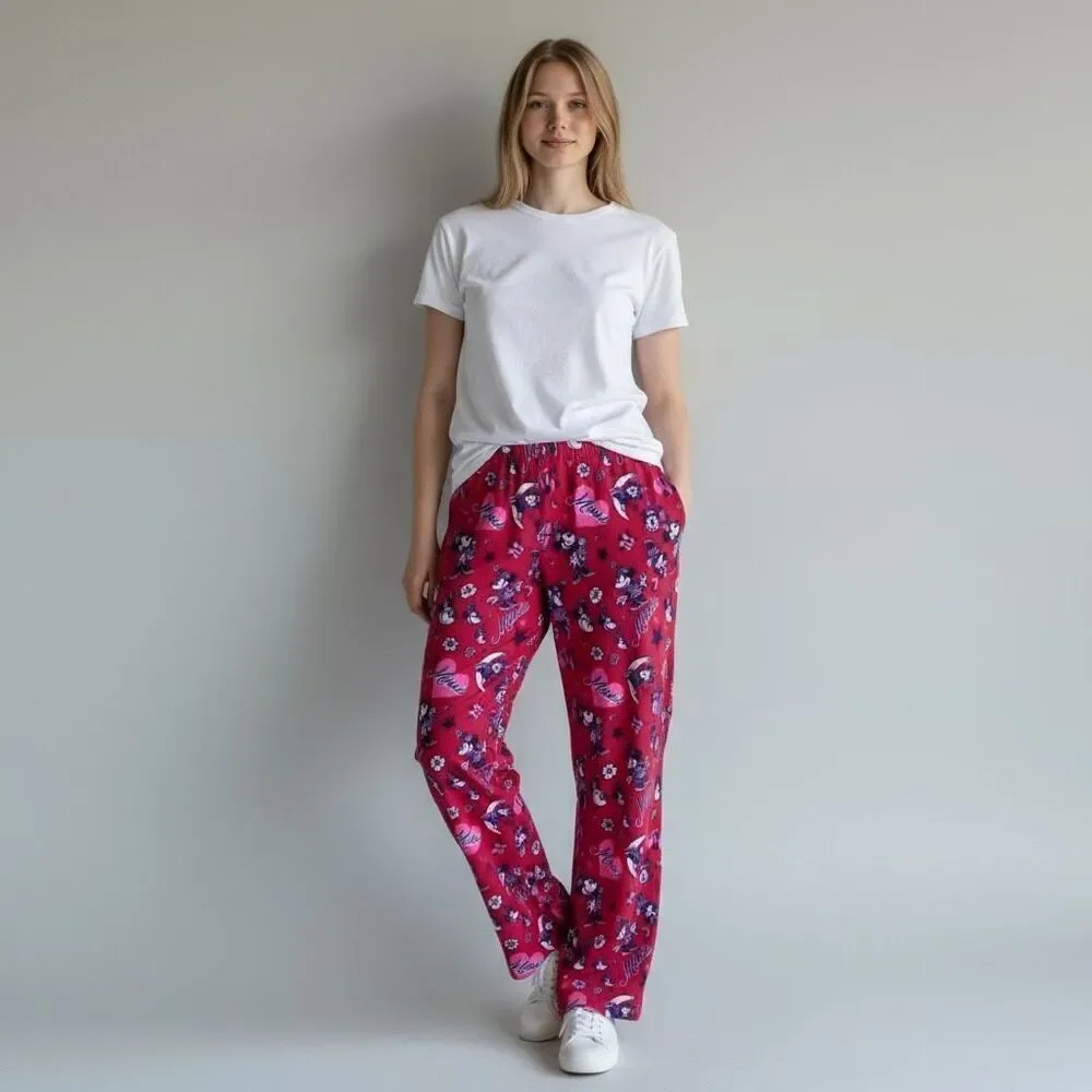 Disney Mini Mouse Solid Pink Graphic Hearts Pajama Pants size L Ultra Soft - Picture 1 of 10